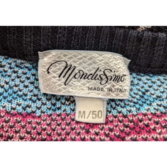 Vintage 90s Sweater Blue Pattern Wool Blend Grandpa Style Men's Size M - Picture 4 of 4